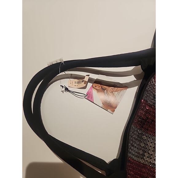 VICTORIAS SECRET PINK LG pink silver glittery tote bag double handles w/logo NWT - Picture 4 of 5